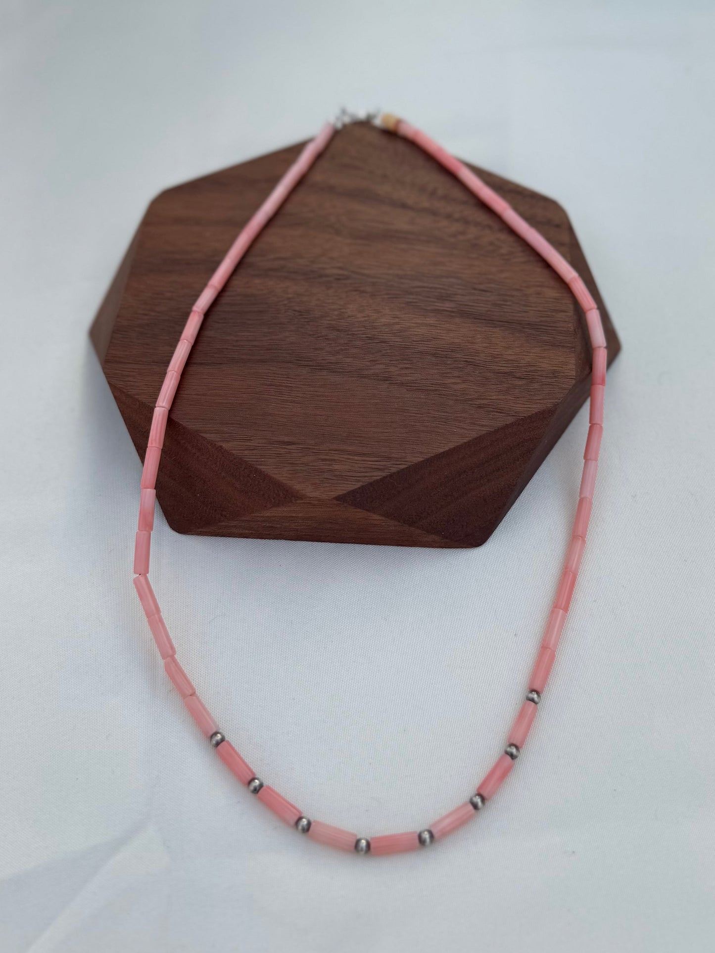 Pink Conch Heishi Necklace with Sterling Silver Accents