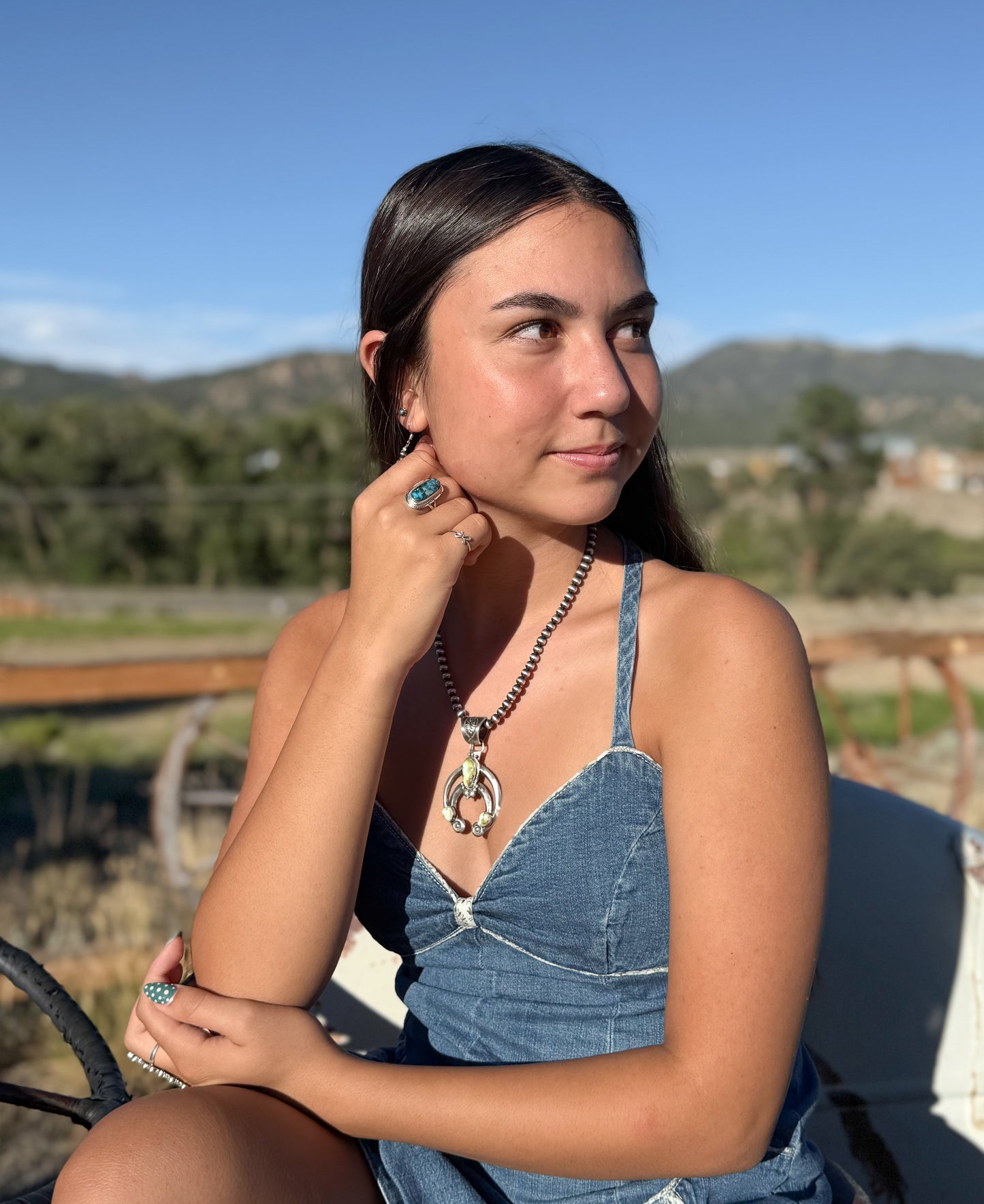Sterling Silver Naja Pendant + Navajo Pearl Necklace by Samuel Yellowhair