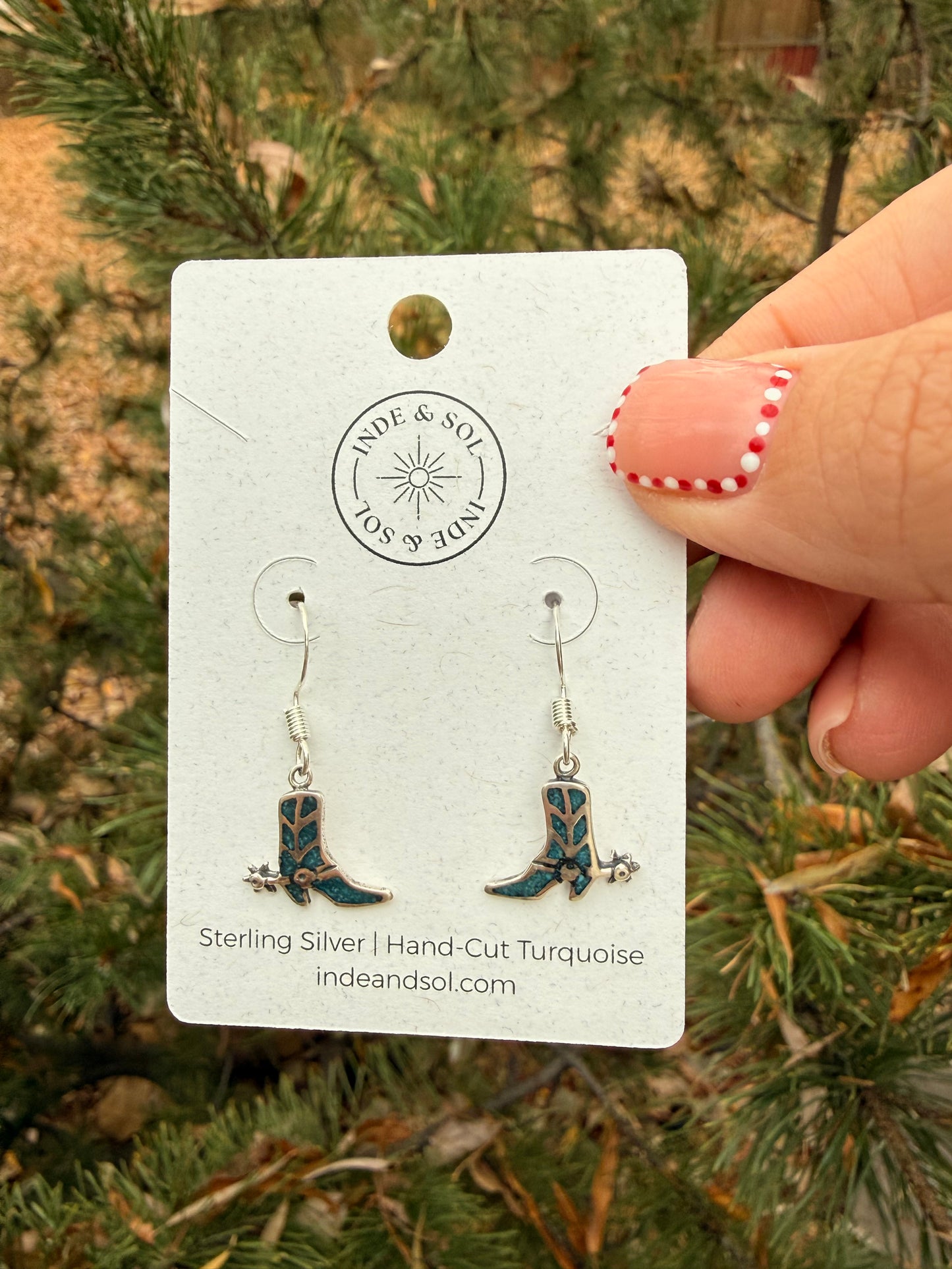 Turquoise Chip Cowboy Boot Dangle Earrings