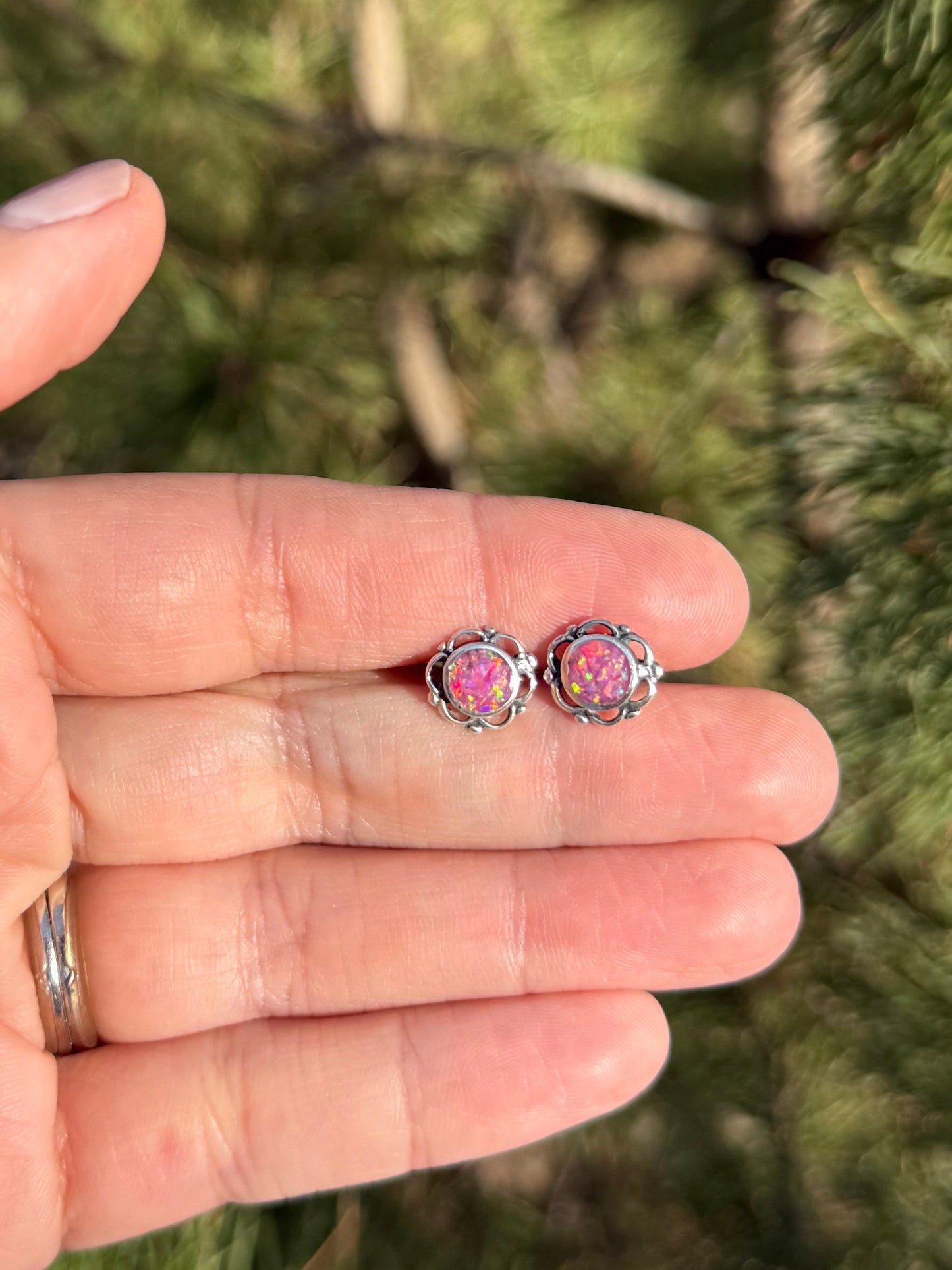 Pink Opal Mini Floral Stud Earrings | Sterling Silver
