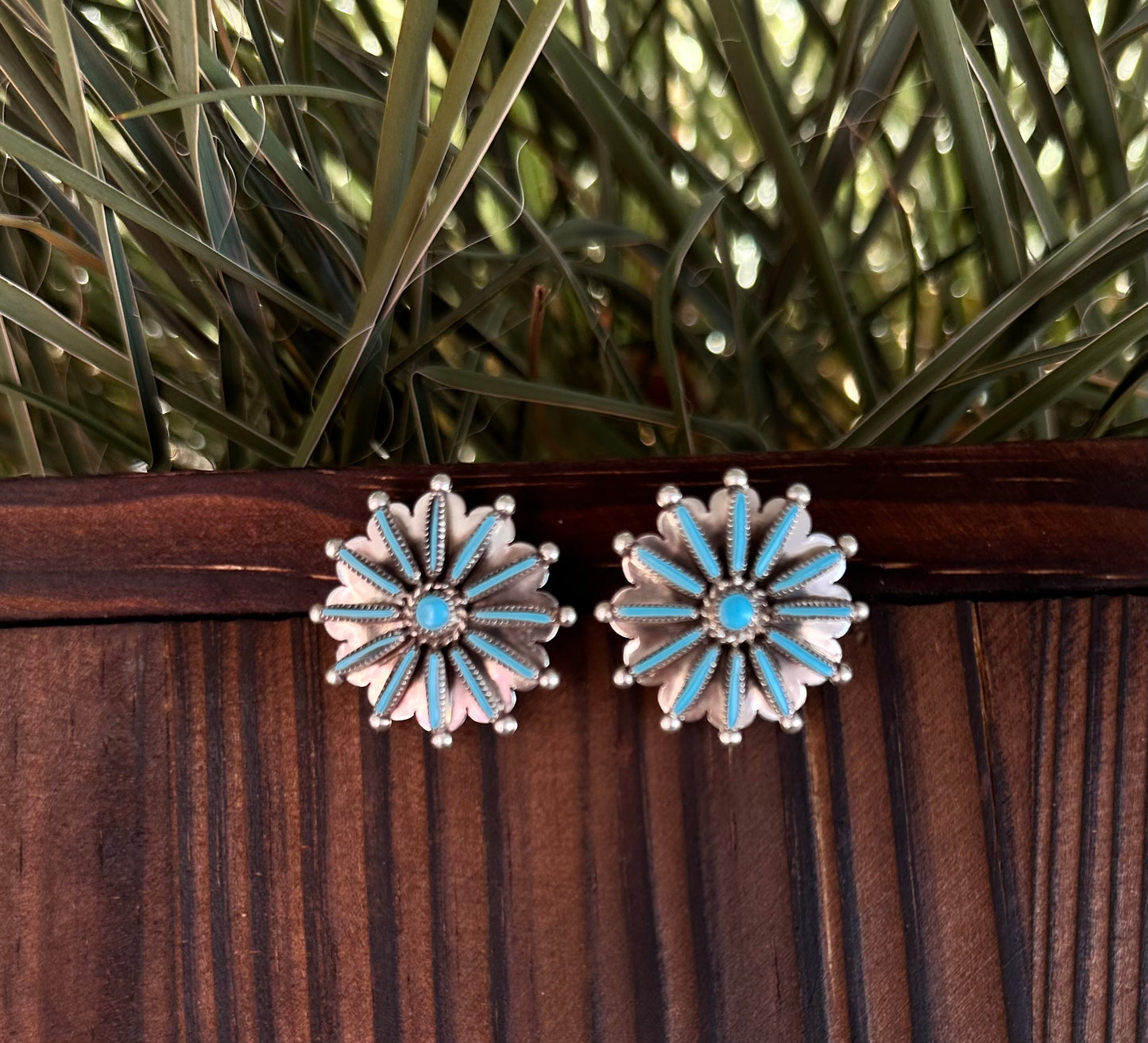 Zuni Turquoise Sunburst Stud Earrings - Samantha Waatsa
