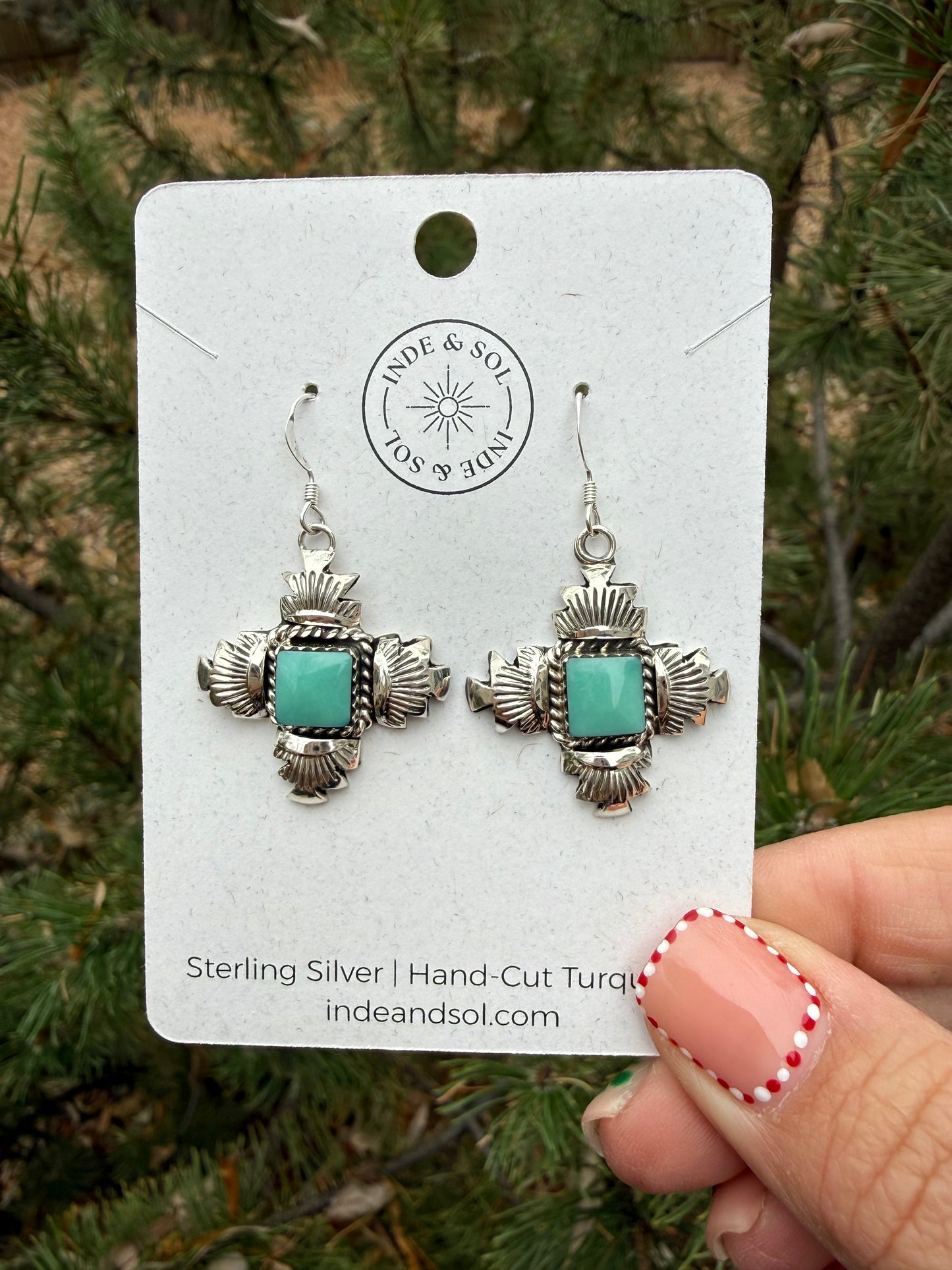 Stamped Sterling Silver & Turquoise Cross Earrings - Gwendolyn Burnside