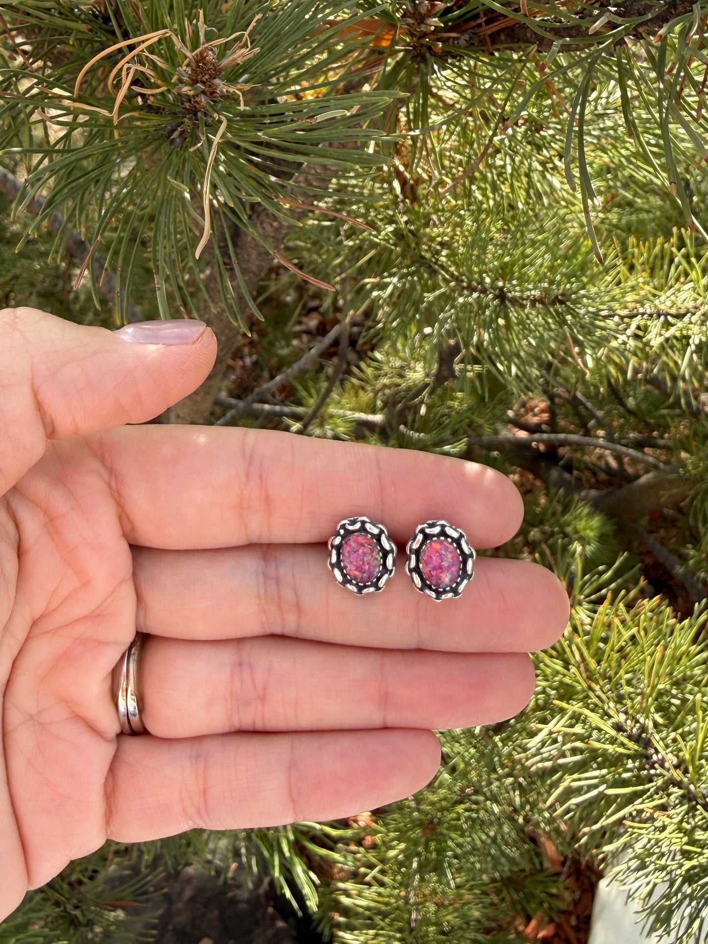 Pink Opal Stud Earrings | Sterling Silver