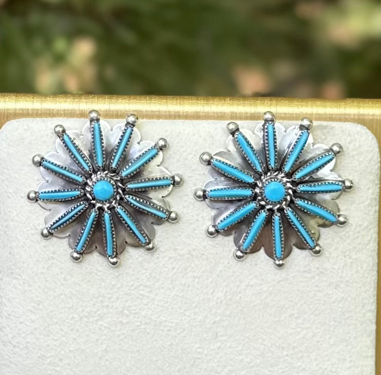 Zuni Turquoise Sunburst Stud Earrings - Samantha Waatsa