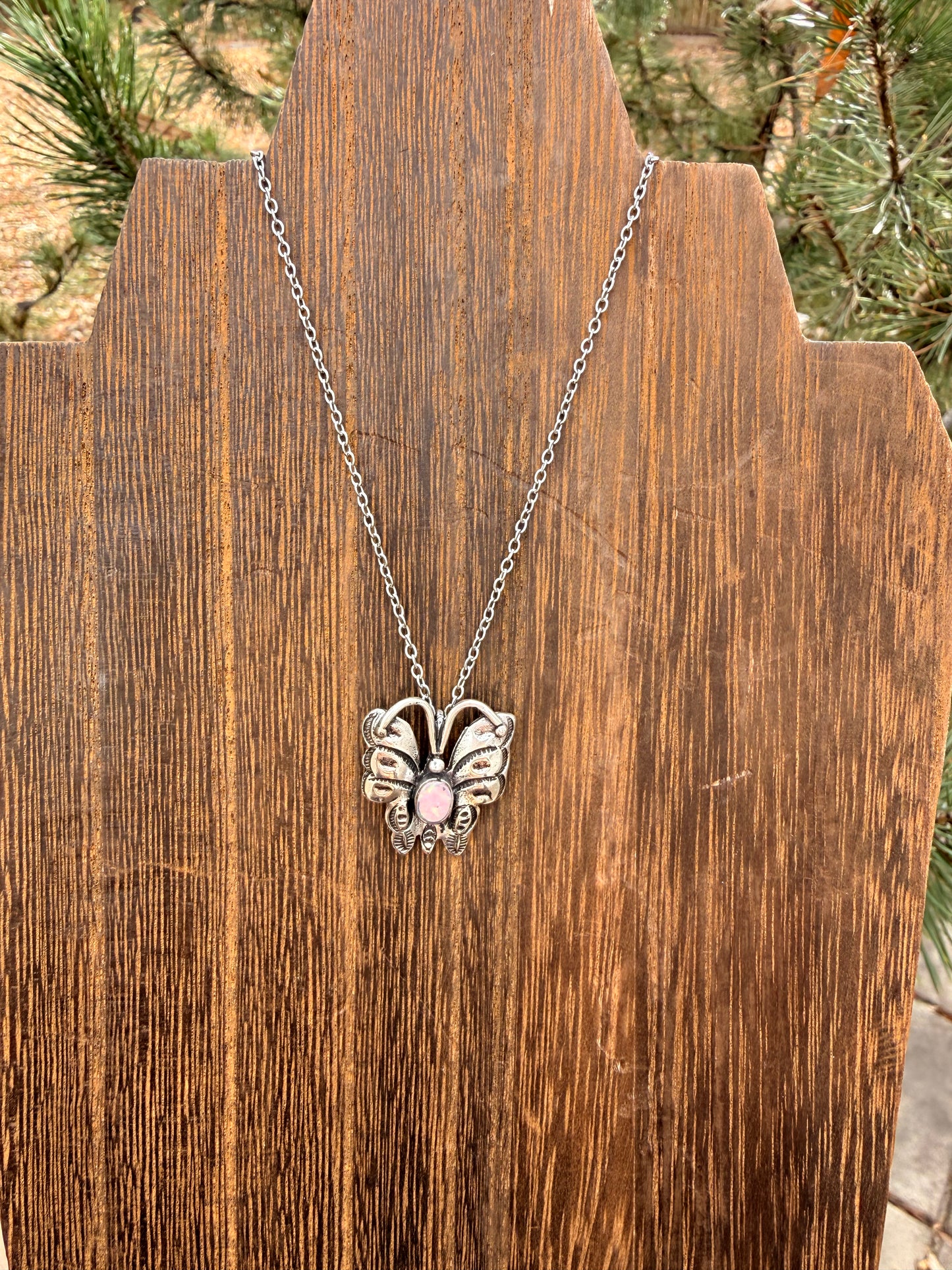 White Buffalo Sterling Silver Butterfly Necklace