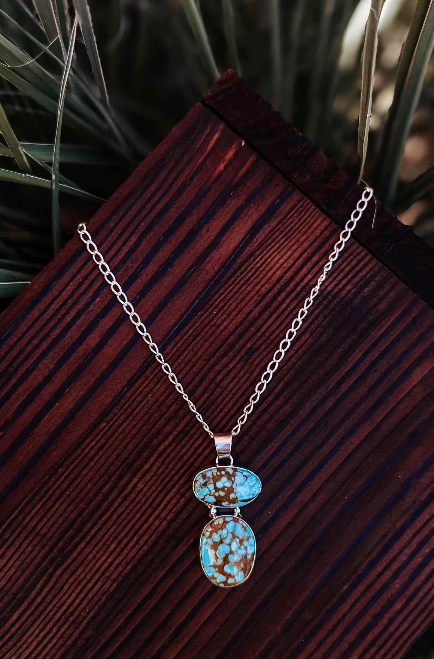 Large #8 Turquoise Two-Stone Pendant Necklace
