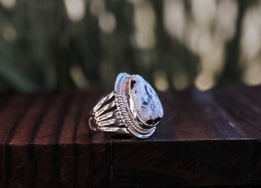 White Buffalo & Sterling Silver Ring by Linda Johnson - size 8