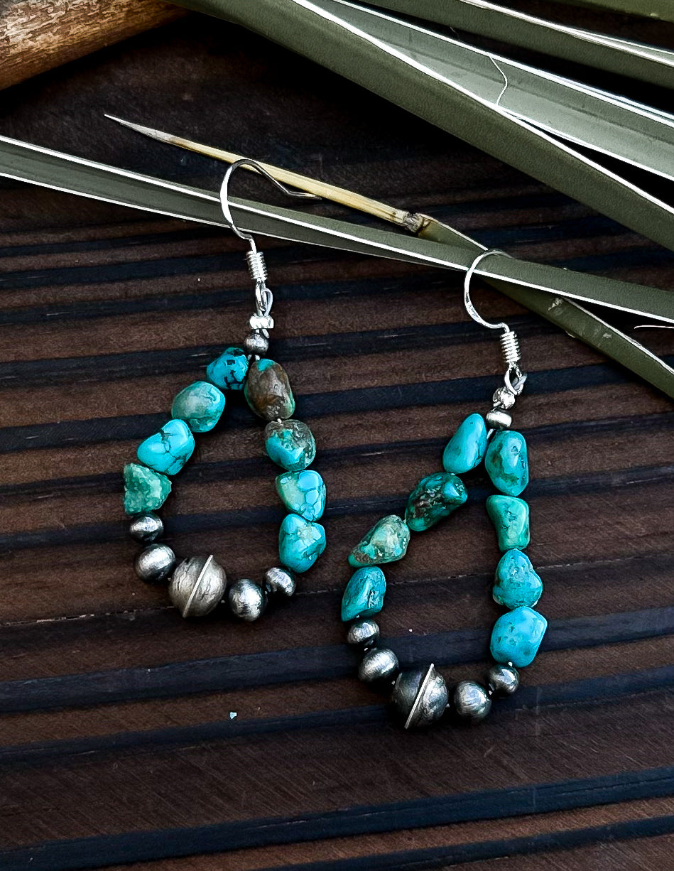 Turquoise Nugget & Southwestern Pearl Dangle Earrings