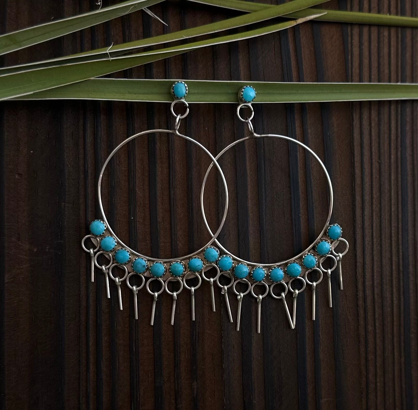 Large Zuni Turquoise Hoop Earrings by Martin Vacit