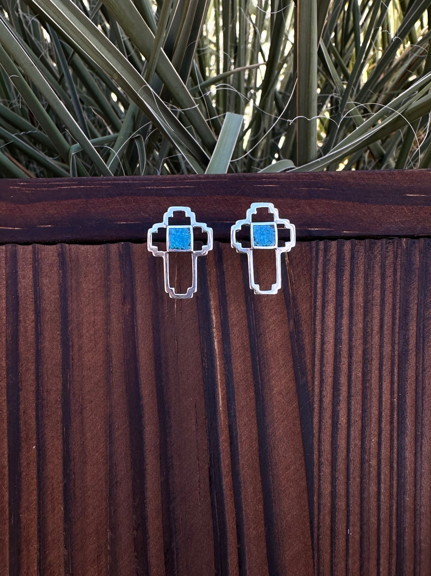Zia Turquoise Chip Inlay Sterling Silver Stud Earrings