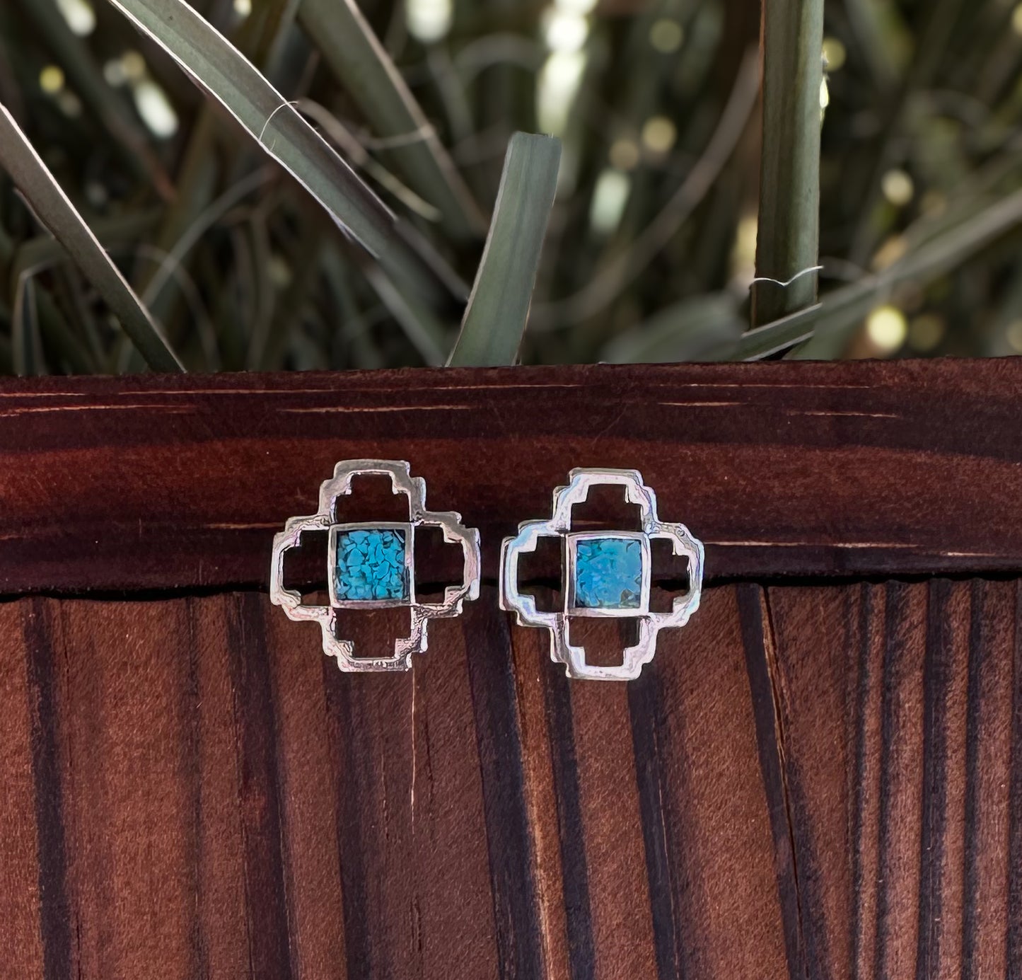 Zia Turquoise Chip Inlay Sterling Silver Stud Earrings