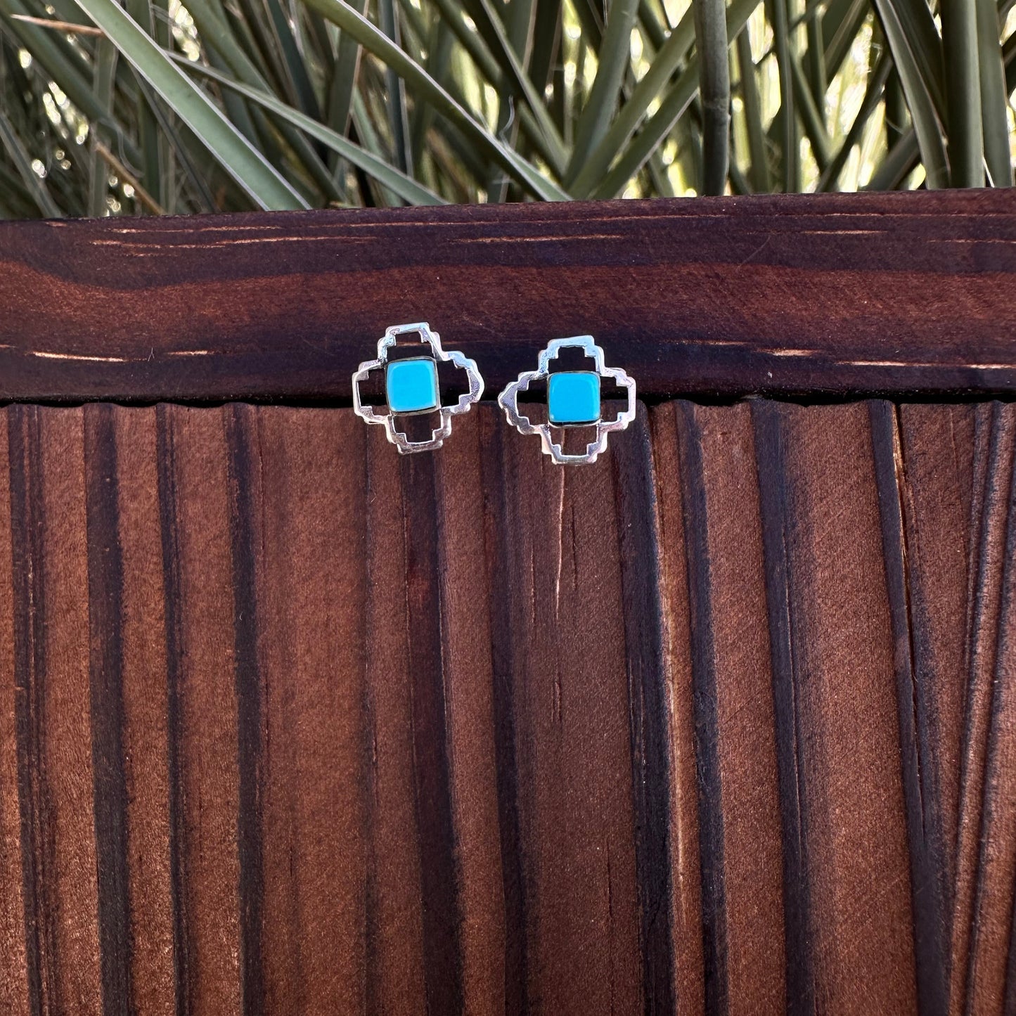 Small Zia Kingman Turquoise Sterling Silver Stud Earrings