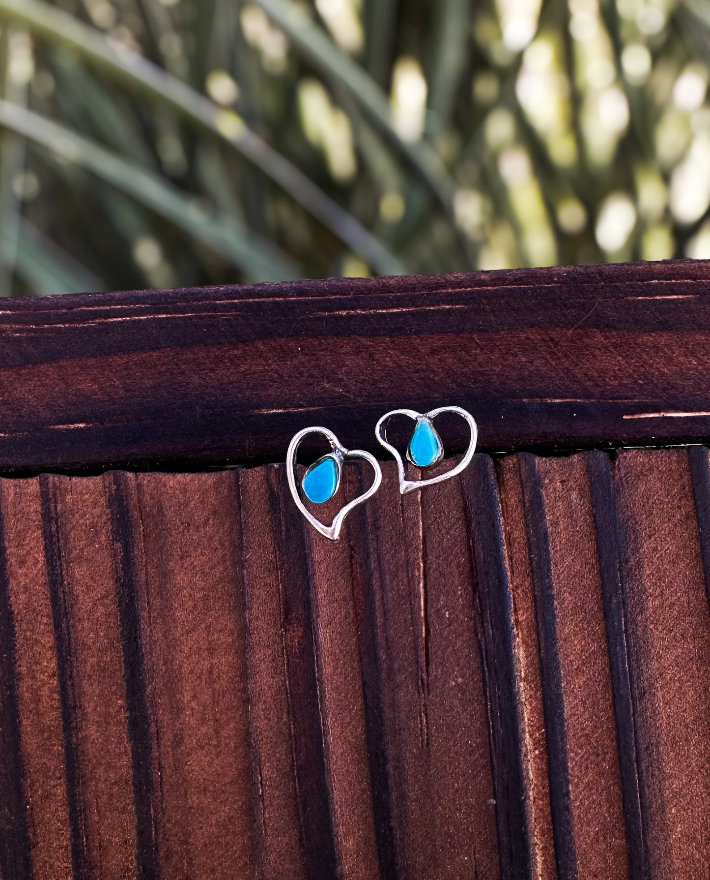 Sterling Silver Heart Stud earrings with Kingman Turquoise
