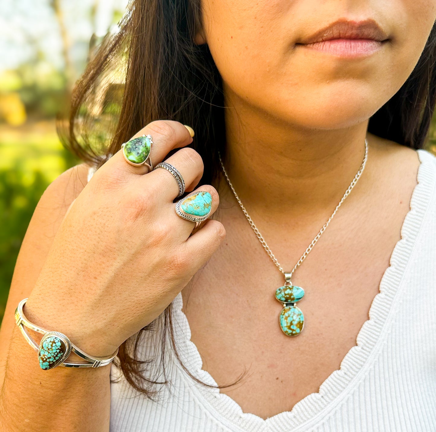 Large #8 Turquoise Two-Stone Pendant Necklace