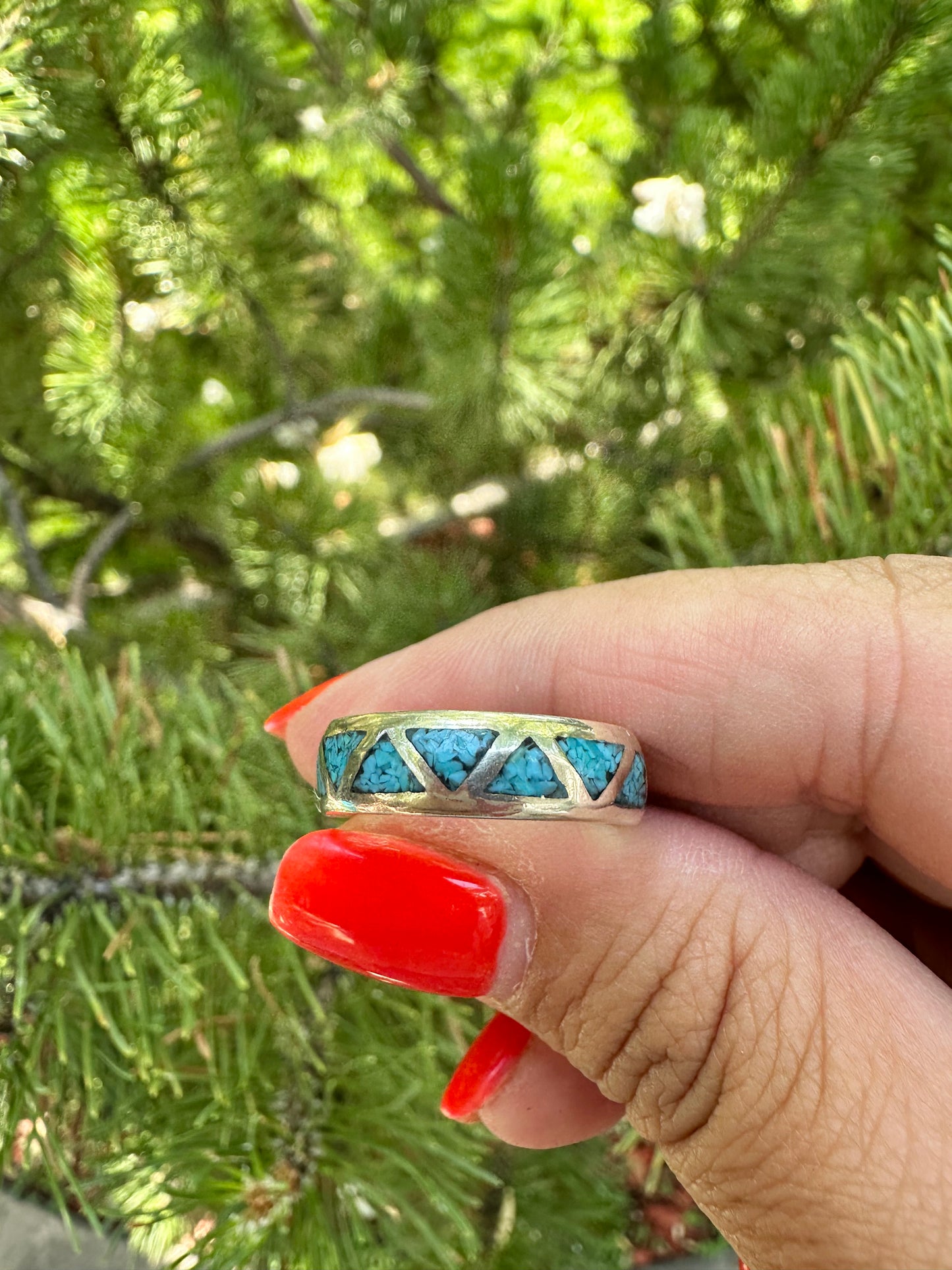 Sterling Silver Turquoise Chip Inlay Band