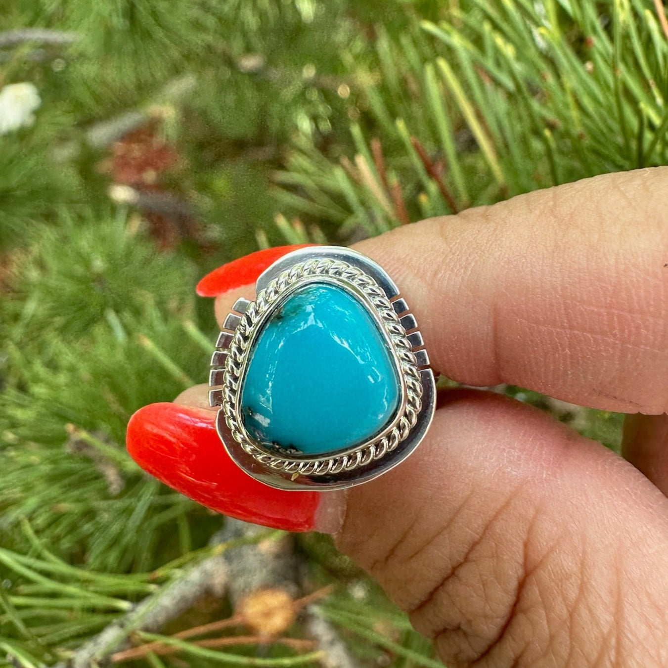 Turquoise Teardrop Ring by Linda Johnson - Size 6