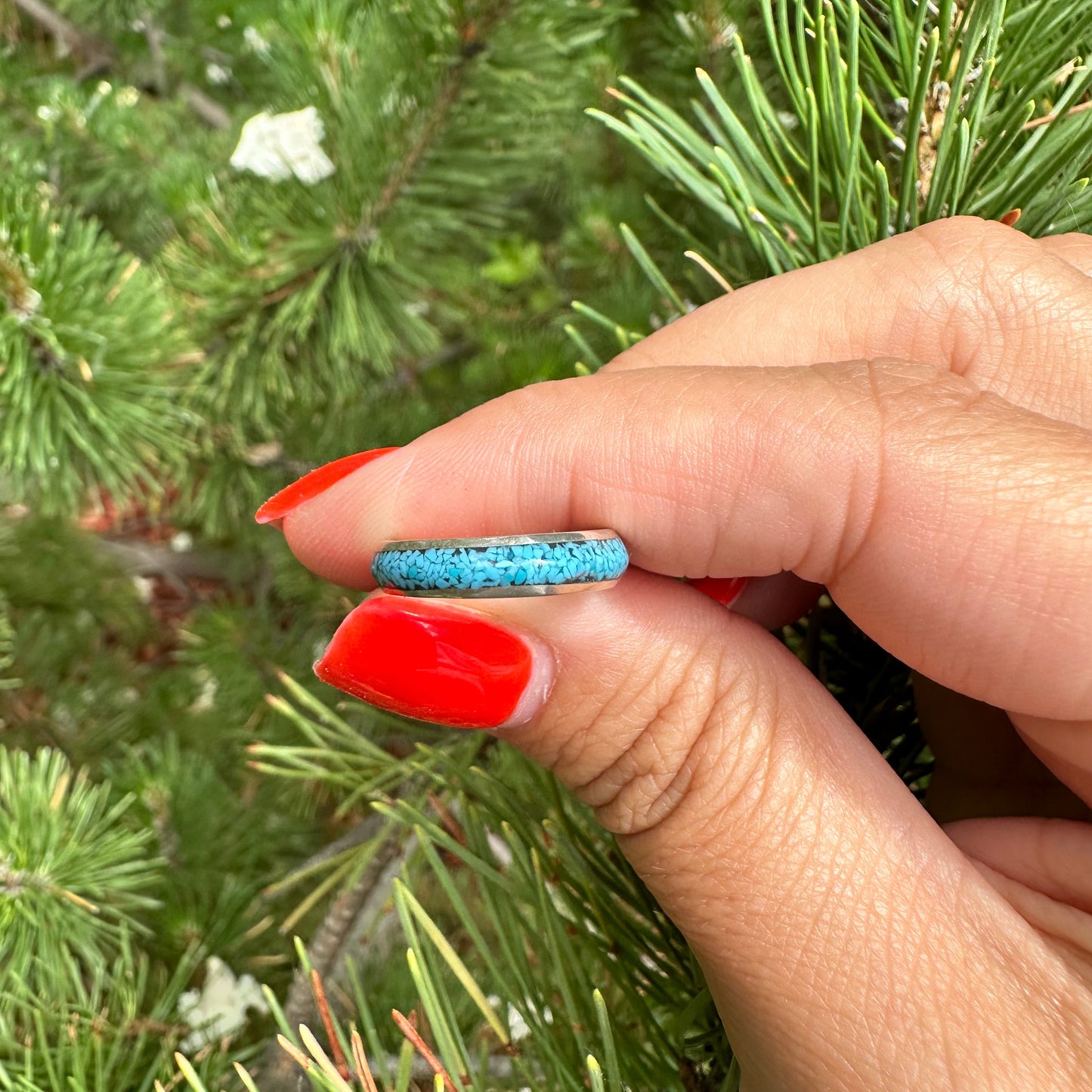 Sterling Silver Turquoise Chip Inlay Band