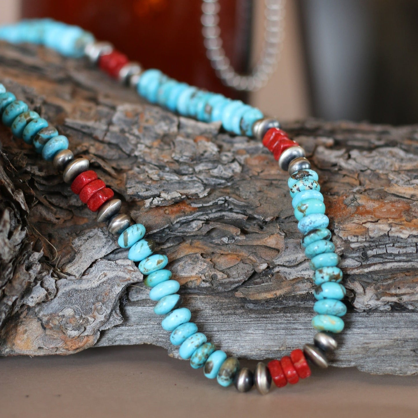 Kingman Turquoise, Coral & Navajo Pearl Necklace
