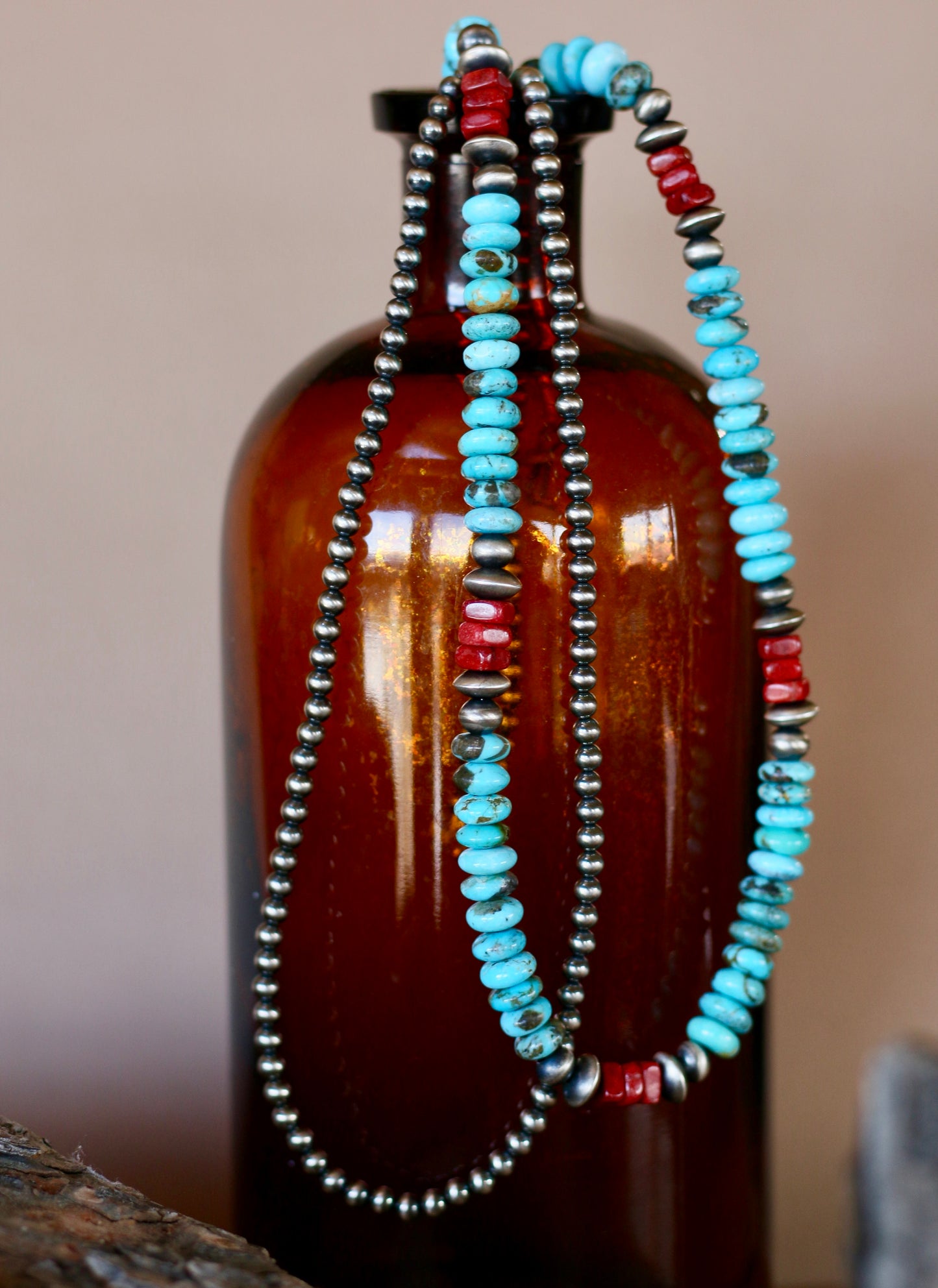 Kingman Turquoise, Coral & Navajo Pearl Necklace