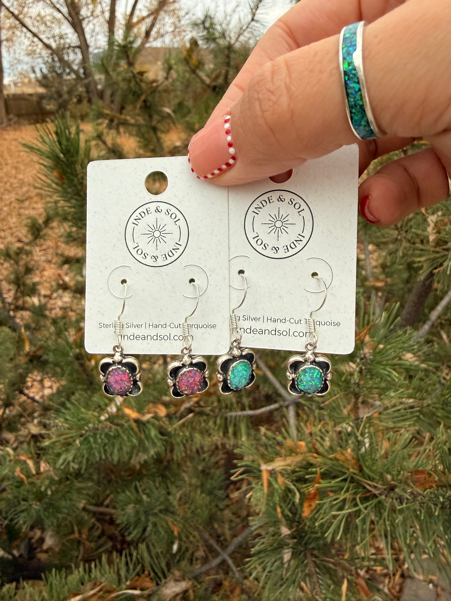 Sterling Silver Opal Flower Earrings