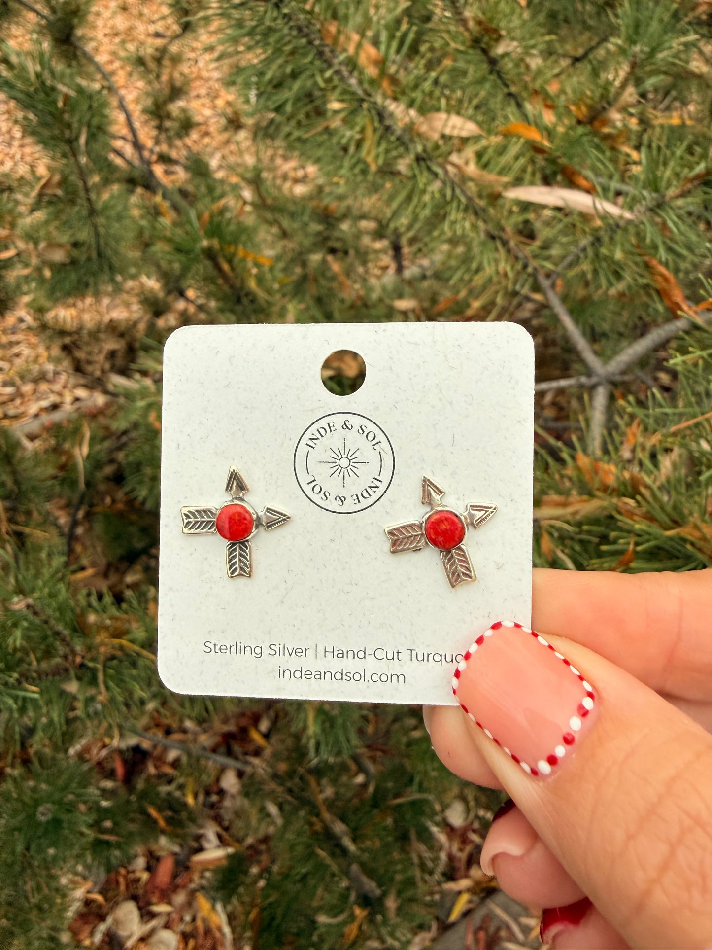 Sterling Silver Coral Arrow Studs