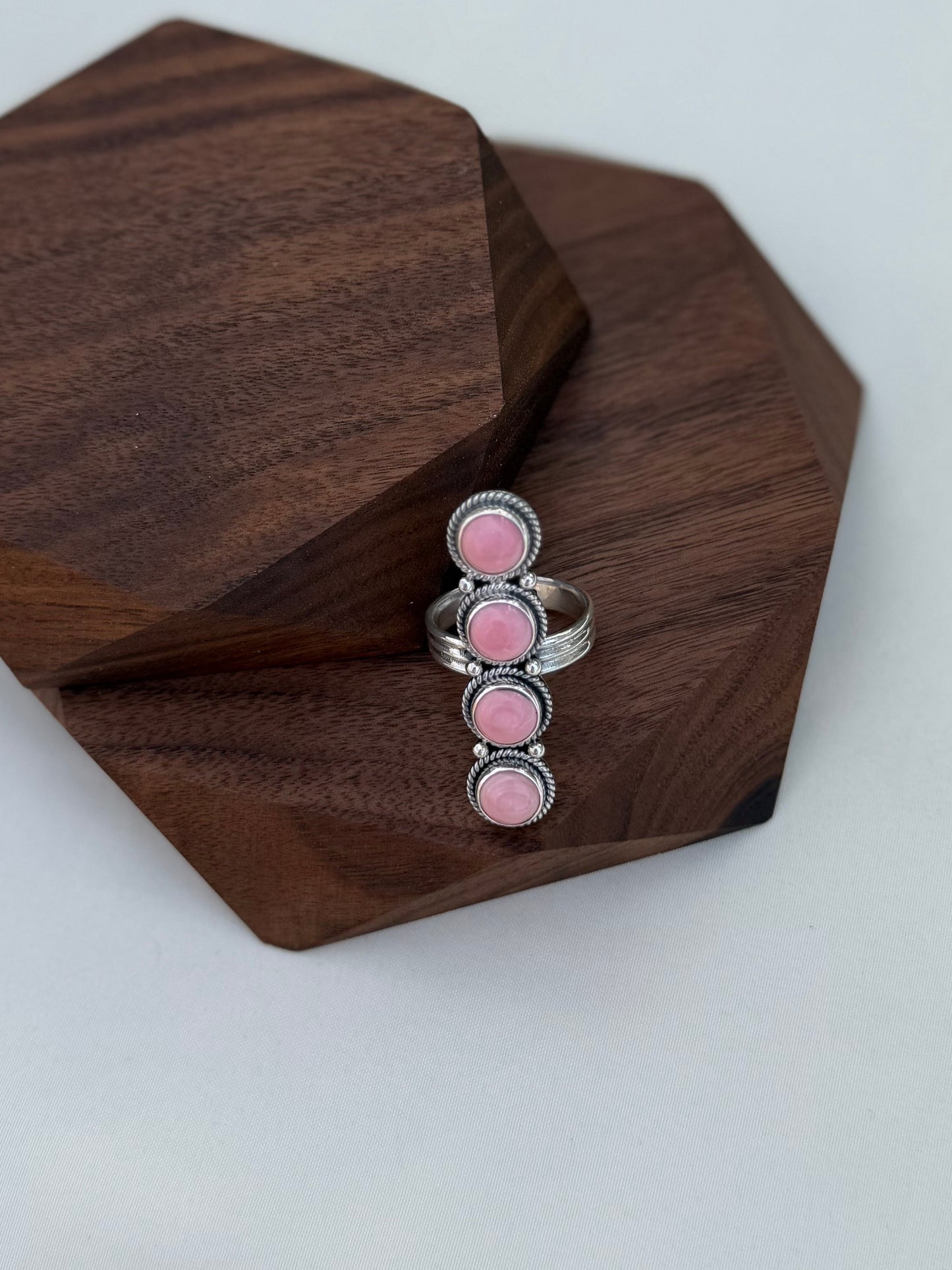 Pink Conch Multi-Stone Sterling Silver Ring | Size 9
