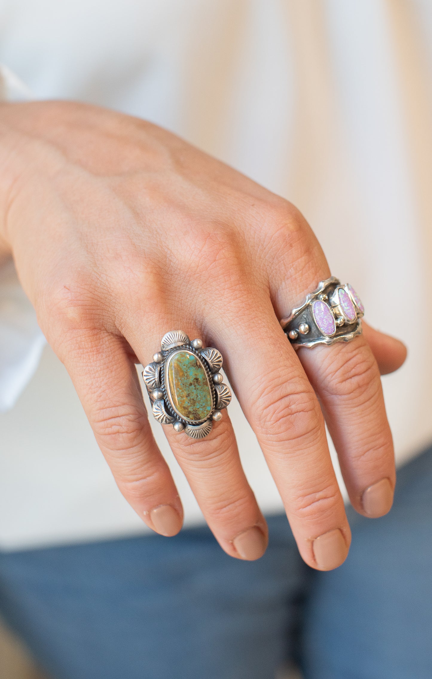 Navajo Turquoise Statement Ring — Edward Piaso (Size 7)