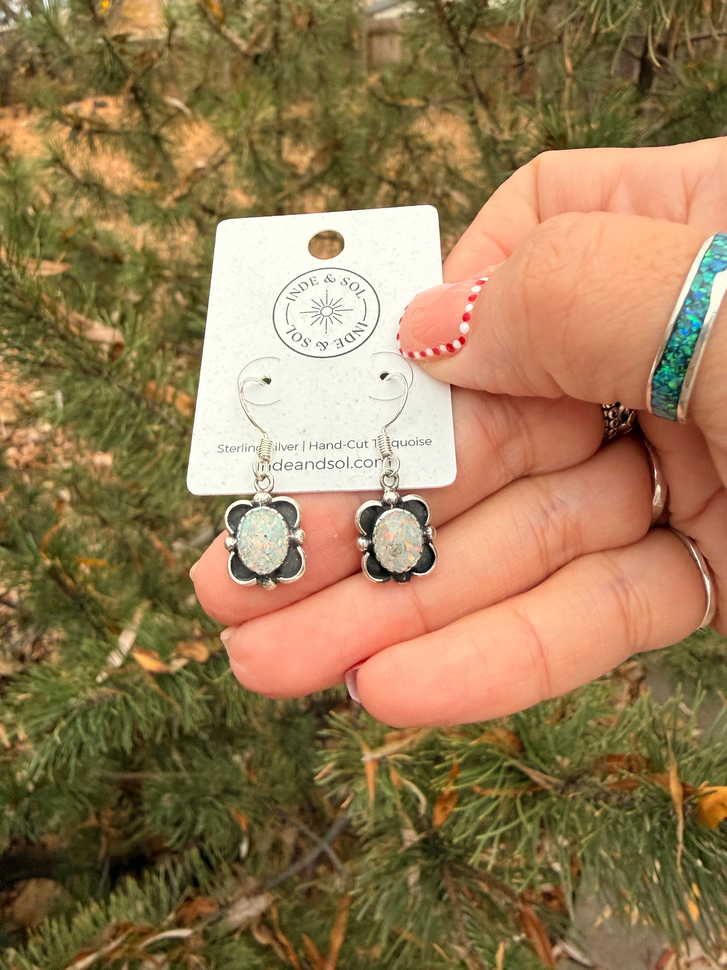 Sterling Silver Opal Flower Earrings
