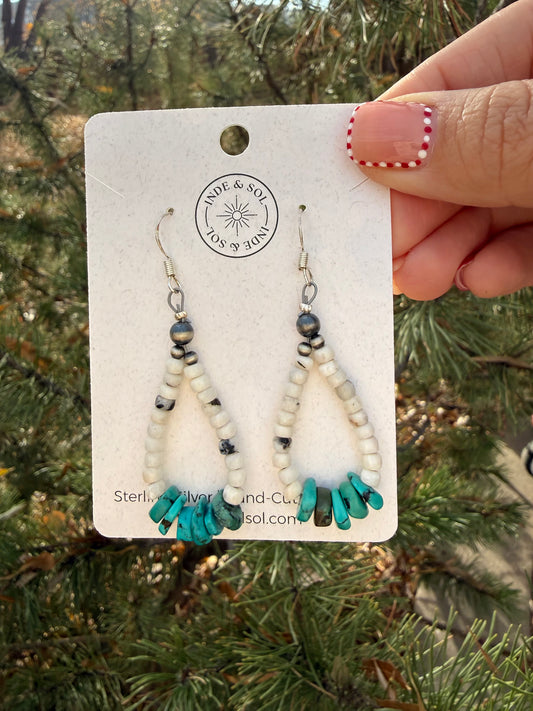 White Buffalo & Turquoise Teardrop Earrings