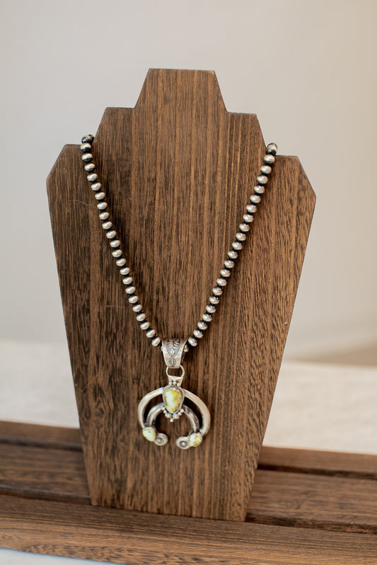 Sterling Silver Naja Pendant + Navajo Pearl Necklace by Samuel Yellowhair