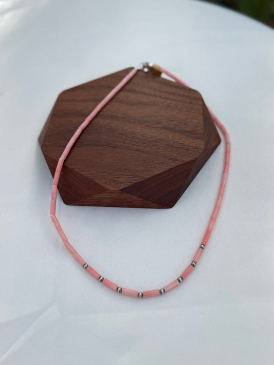 Pink Conch Heishi Necklace with Sterling Silver Accents