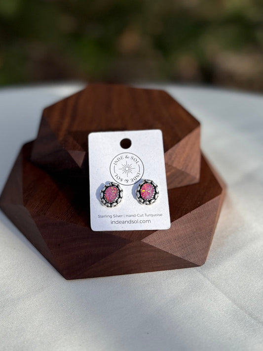 Pink Opal Stud Earrings | Sterling Silver