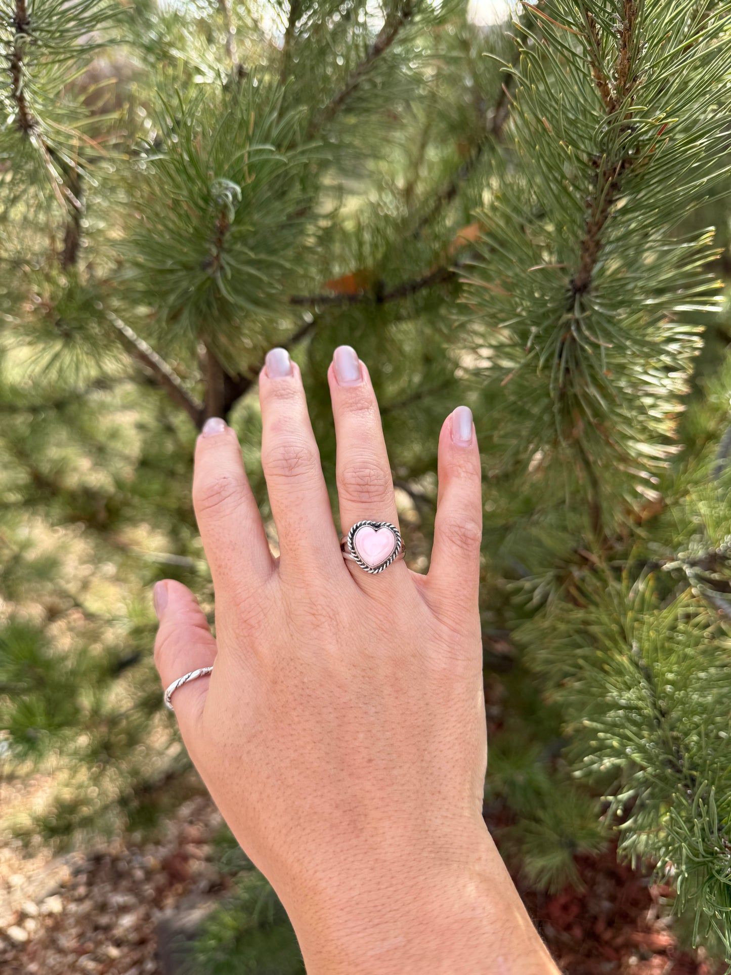 Pink Conch Heart Ring | Sterling Silver | Size 7