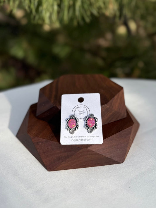 Pink Opal Floral Studs | Sterling Silver
