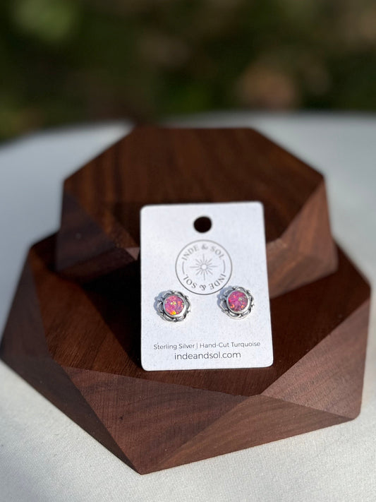 Pink Opal Mini Floral Stud Earrings | Sterling Silver