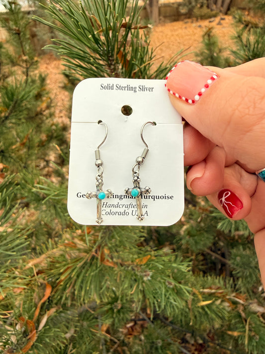 Kingman Turquoise Cross Dangle Earrings
