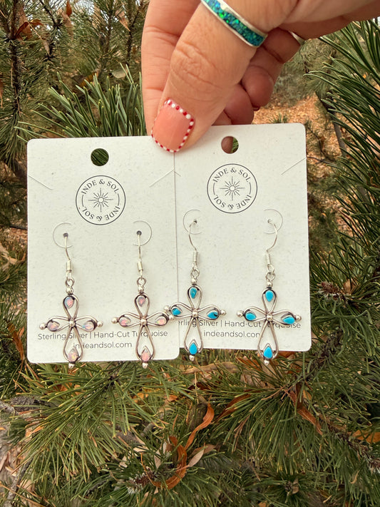 Four-Stone Sterling Silver Cross Earrings