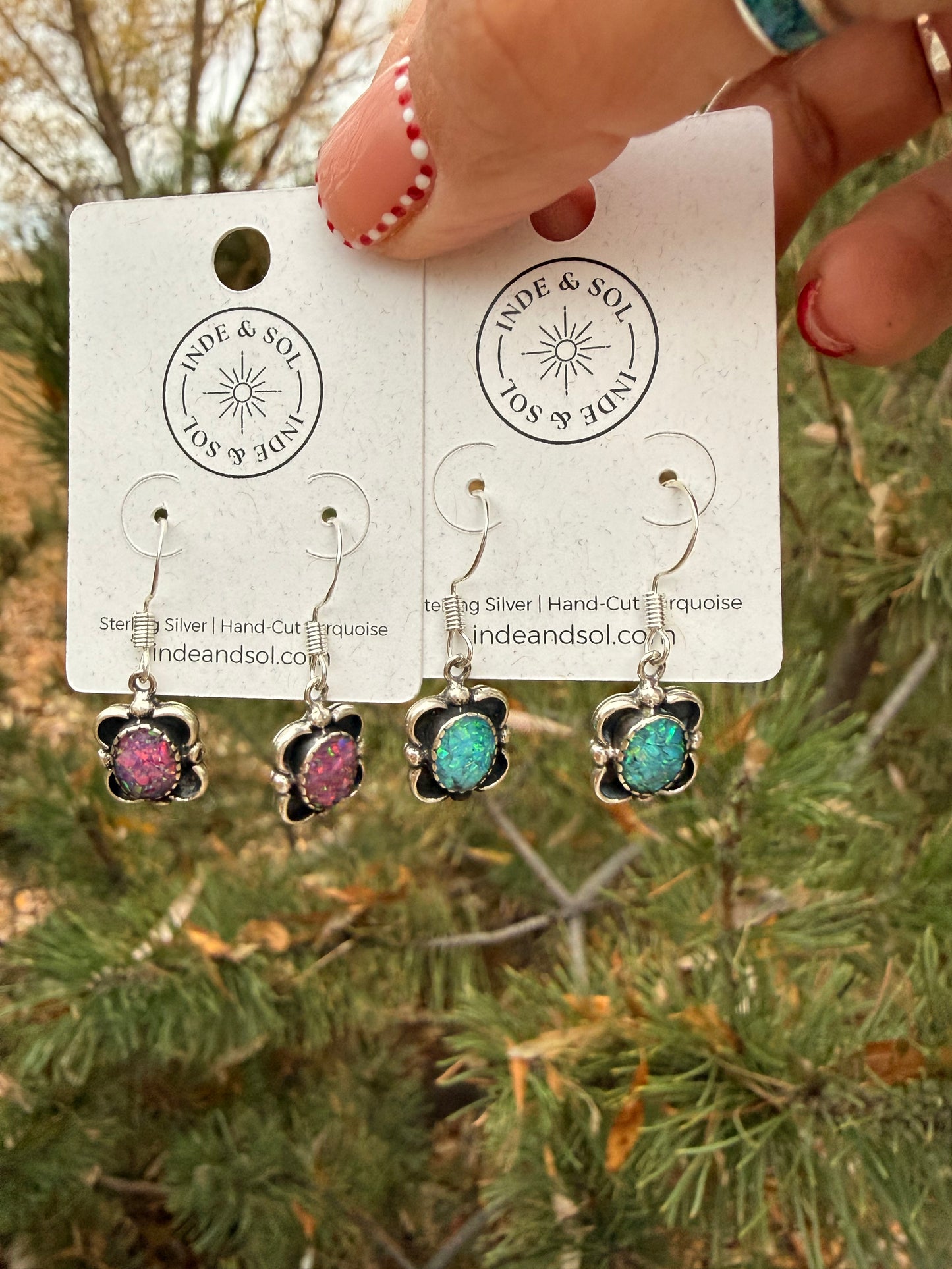 Sterling Silver Opal Flower Earrings