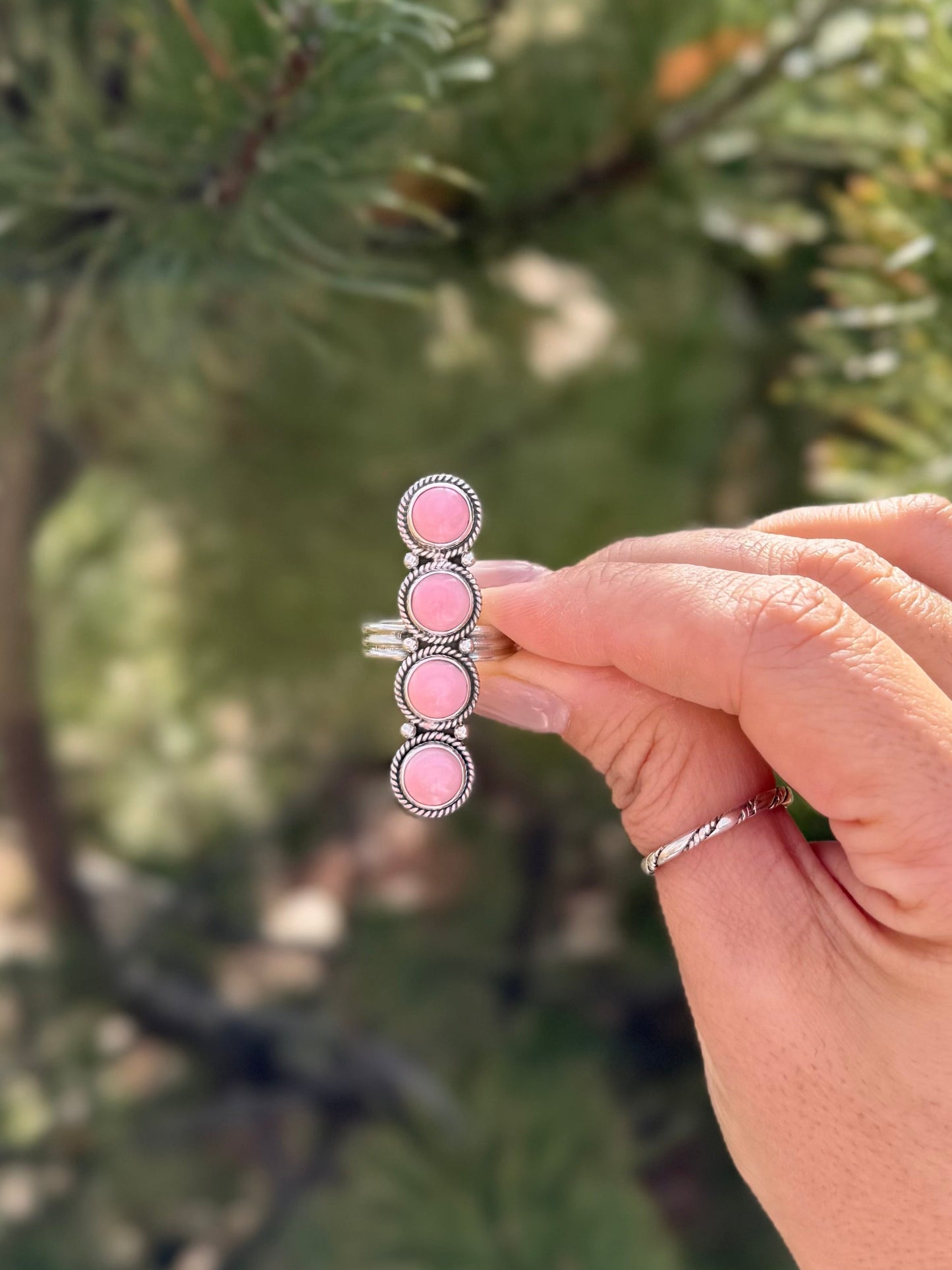 Pink Conch Multi-Stone Sterling Silver Ring | Size 9