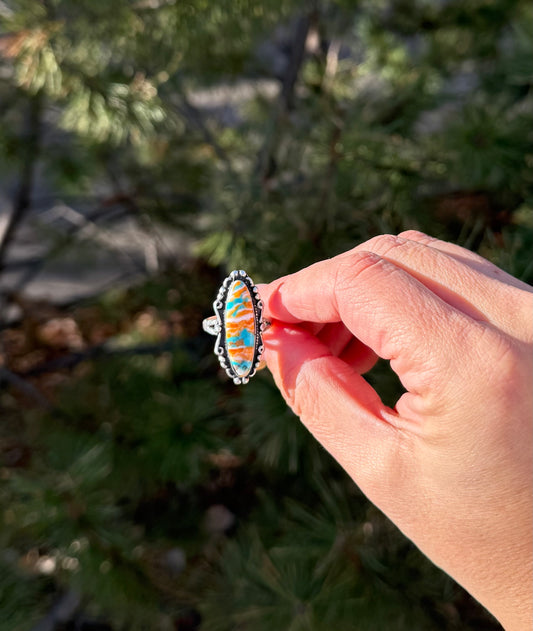 Spiny Oyster & Turquoise Mojave Ring | Size 8