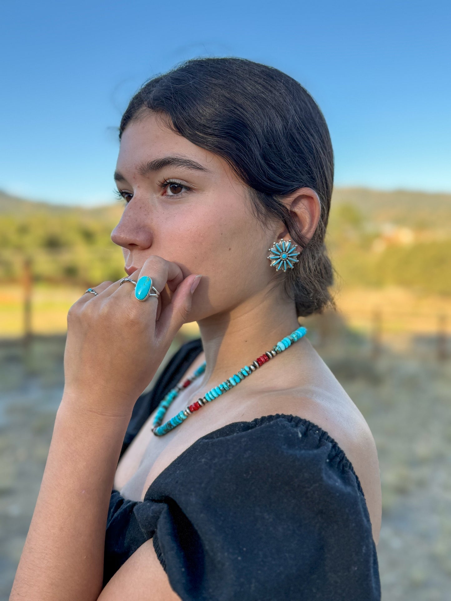 Kingman Turquoise, Coral & Navajo Pearl Necklace