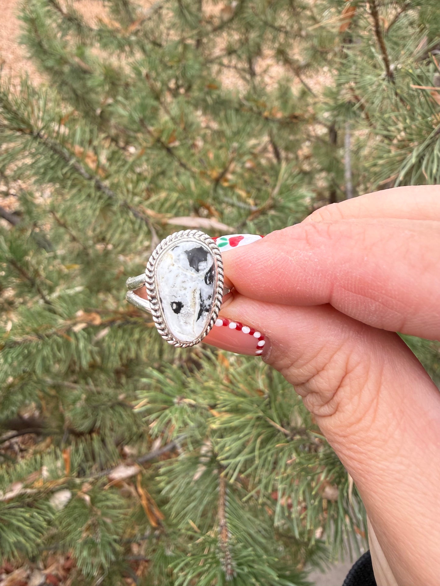 White Buffalo Oval Ring by Burt K. Francisco (Size 7)