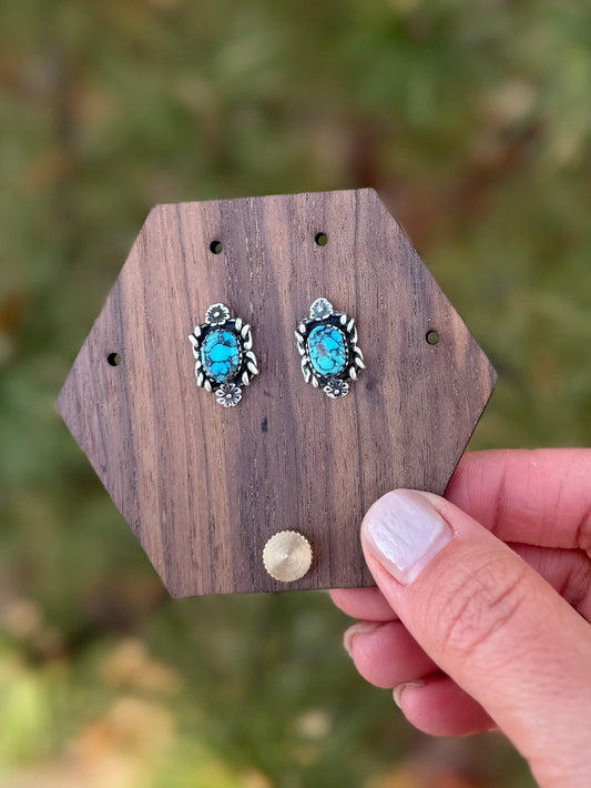 Turquoise Floral Studs