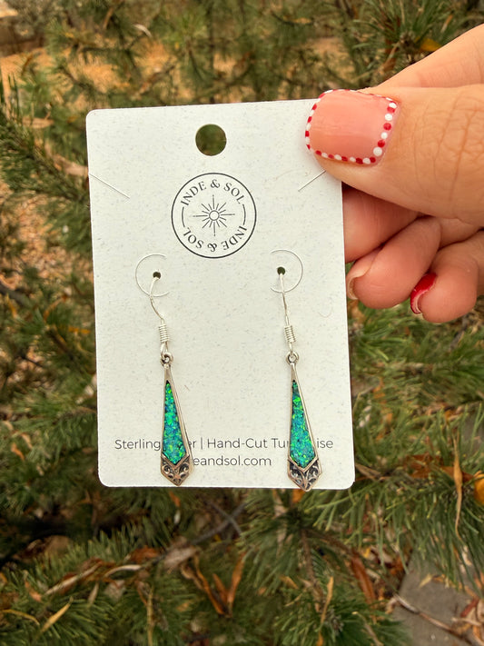 Blue Opal Sterling Silver Dangle Earrings