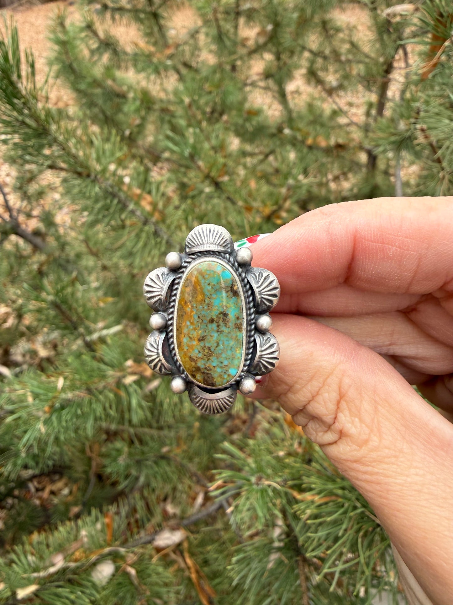 Navajo Turquoise Statement Ring — Edward Piaso (Size 7)