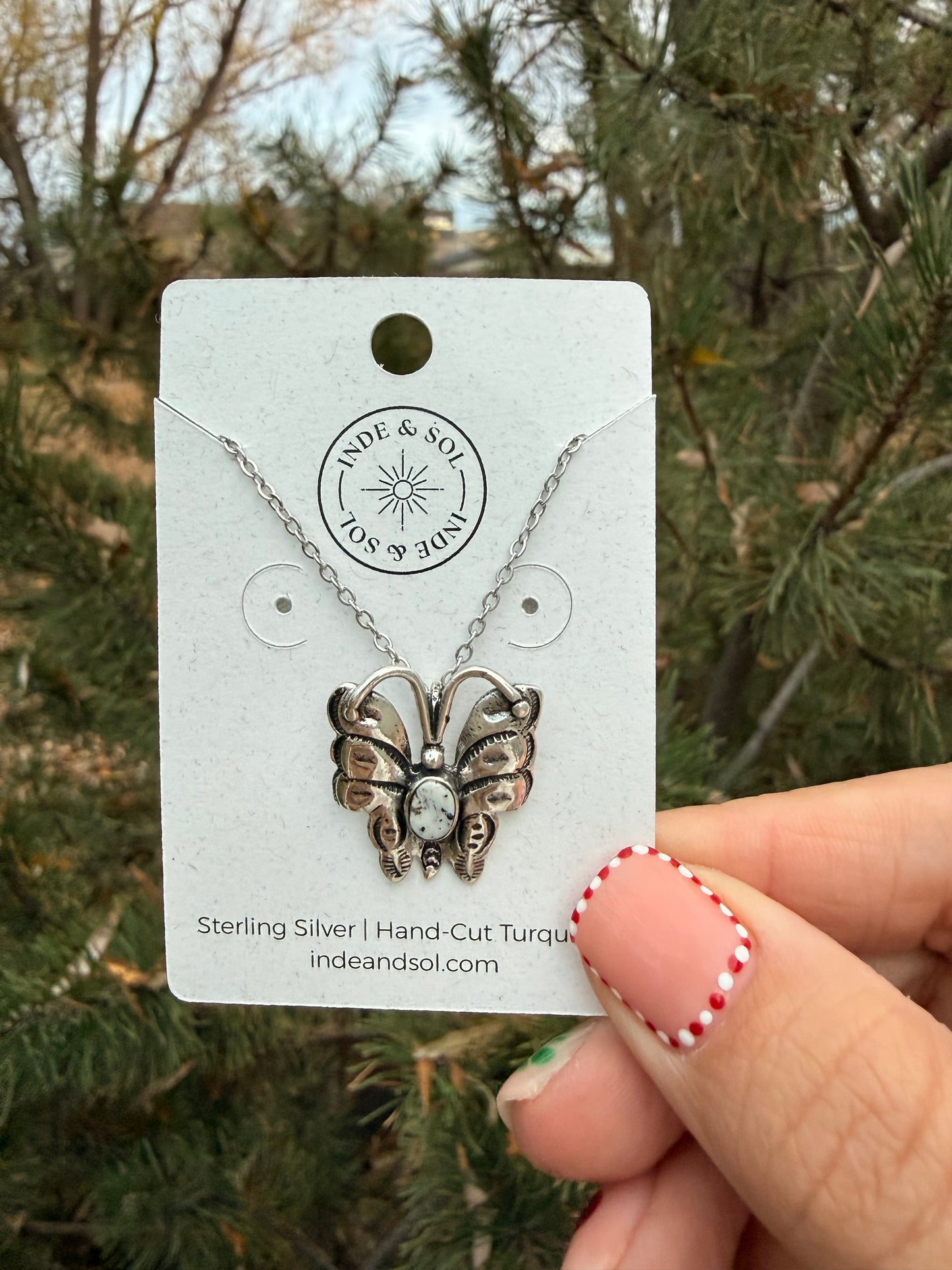 White Buffalo Sterling Silver Butterfly Necklace