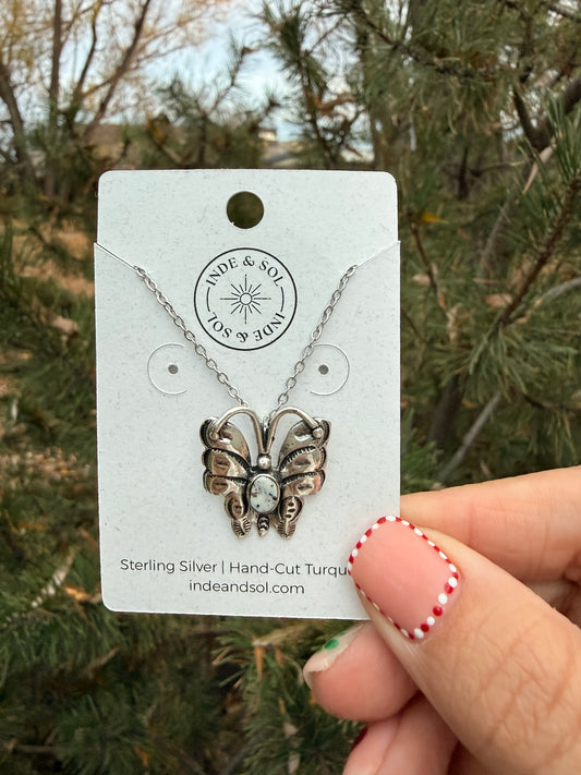 White Buffalo Sterling Silver Butterfly Necklace