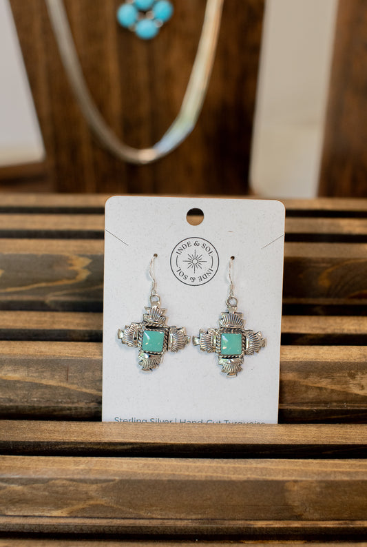 Stamped Sterling Silver & Turquoise Cross Earrings - Gwendolyn Burnside