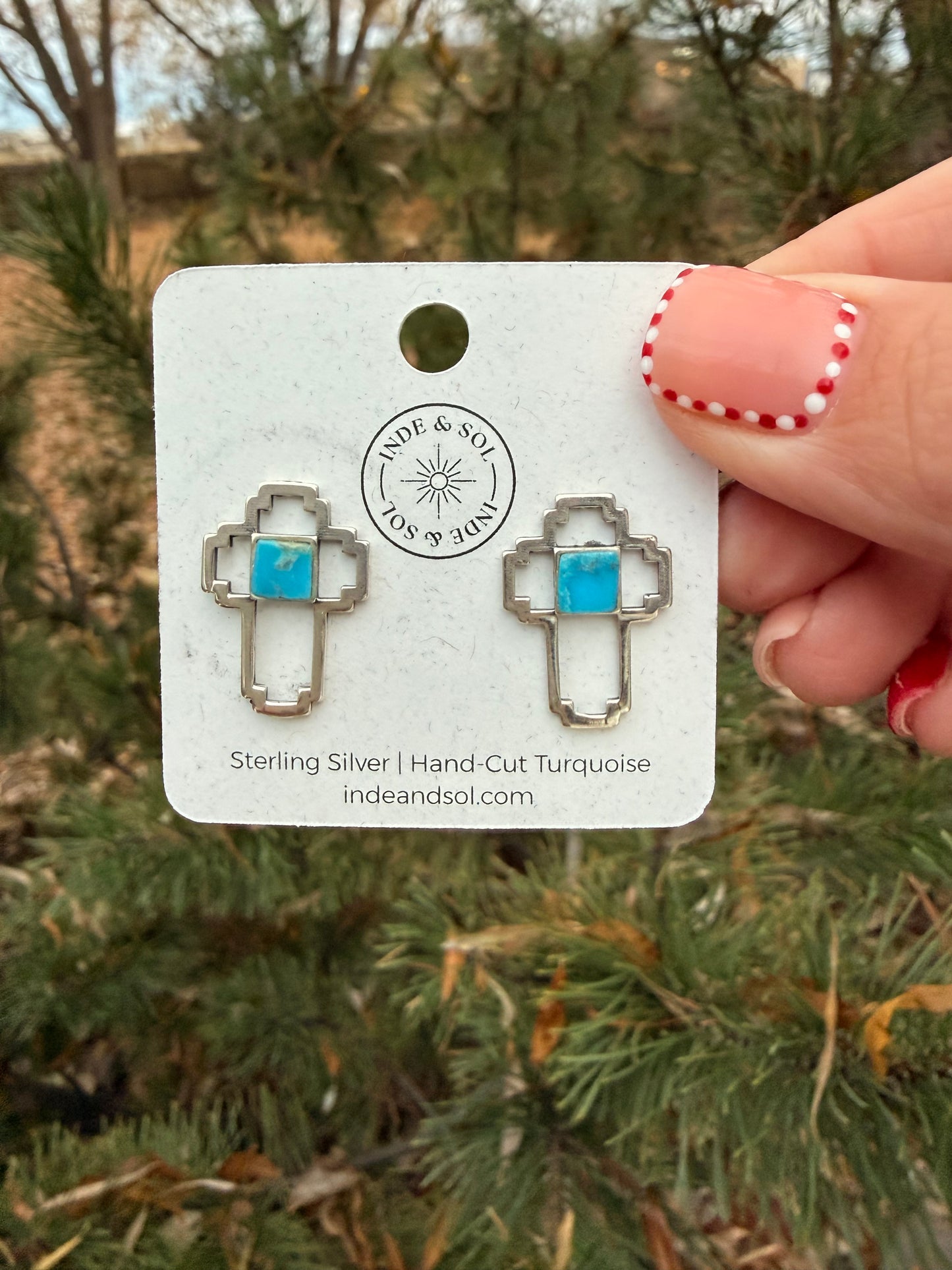 Turquoise Sterling Silver Zia-Style Earrings