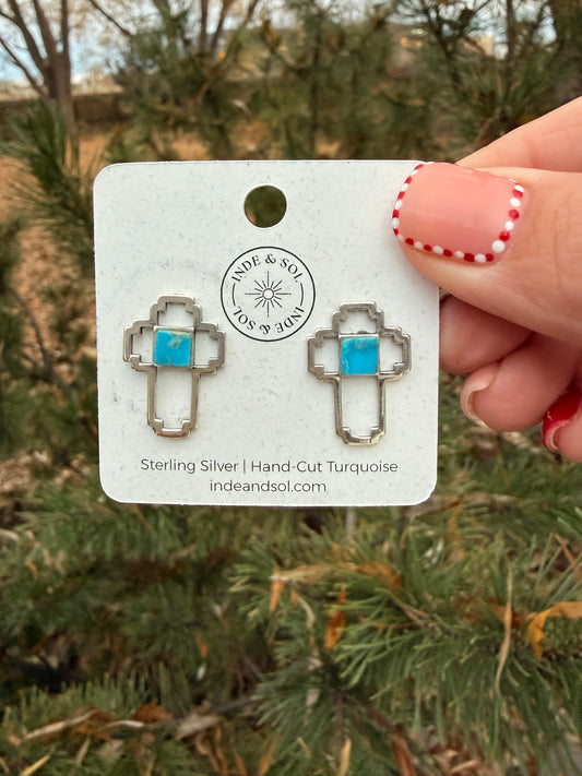 Turquoise Sterling Silver Zia-Style Earrings